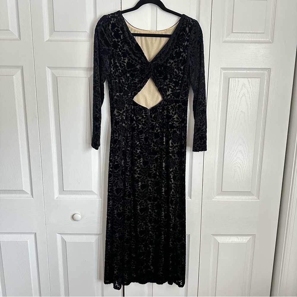 Vtg Velvet Cutout Dress Womens 10P Black Floral Maxi 90s Whimsigoth Fairy Grunge - Picture 4 of 13